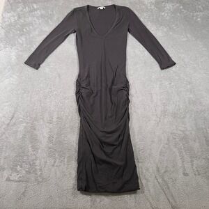 James Perse Standard Dress‎ Women's Size 0 Gray 3/4 Sleeve Ruched Maxi Party